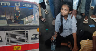 ವಿದ್ಯಾರ್ಥಿನಿ ಕಾಲಿನ ಮೇಲೆ ಹರಿದ ಬಸ್ ಟೈರ್ – ಕಾಲು ಮುರಿತ